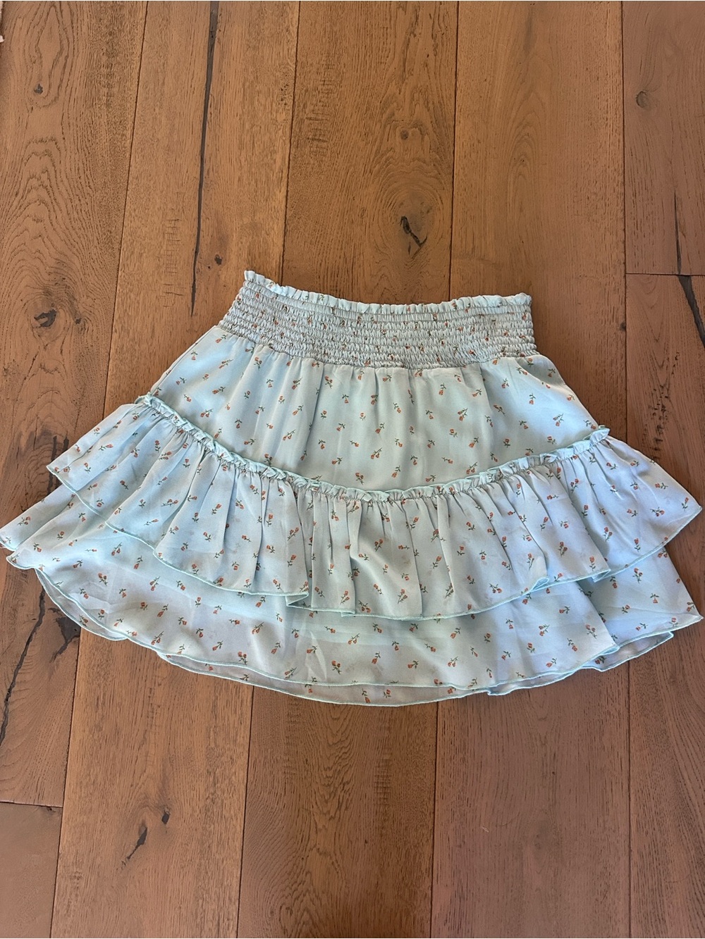 Altar’d State Light Blue Floral Ruffle Skirt